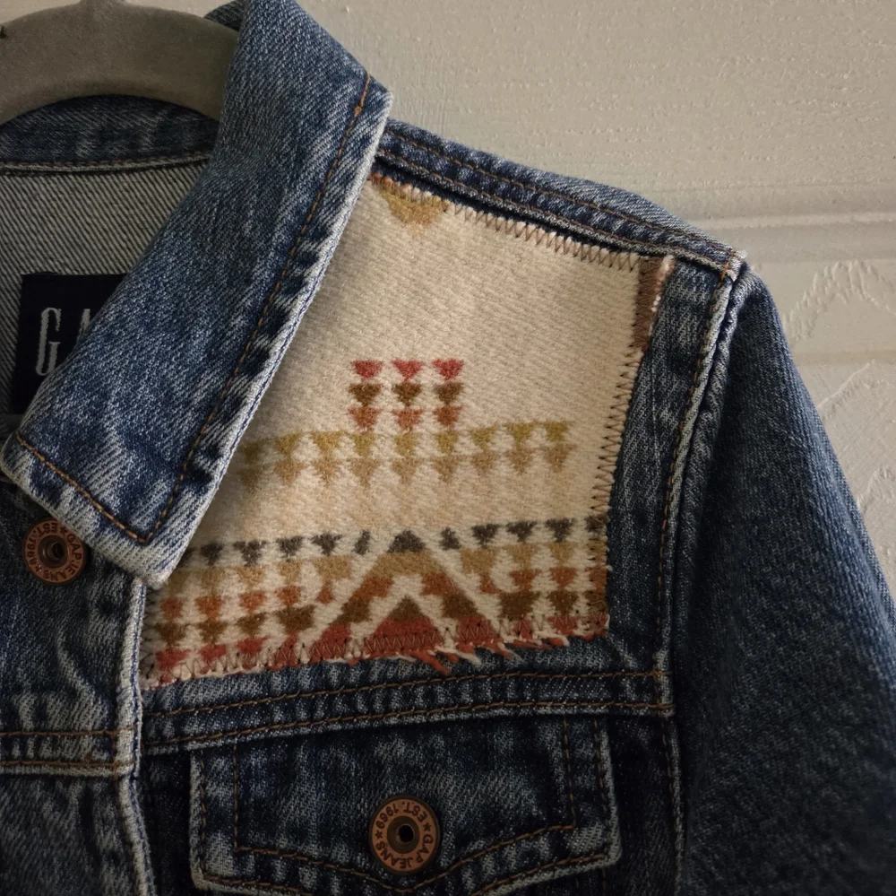 Upcycled Pendleton Scraps Gap Kids' Light Blue Denim Jacket 4T Western Rodeo
